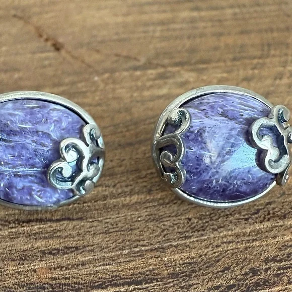 Charoite Gemstone and Sterling Silver Earrings - Picture 4 of 7